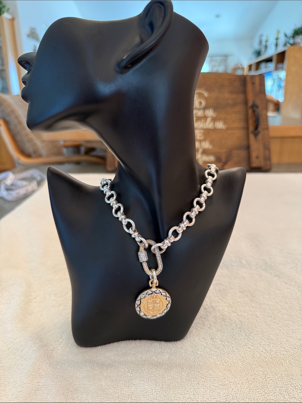 Two-Tone Medallion Chain Necklace - Silver and Gold